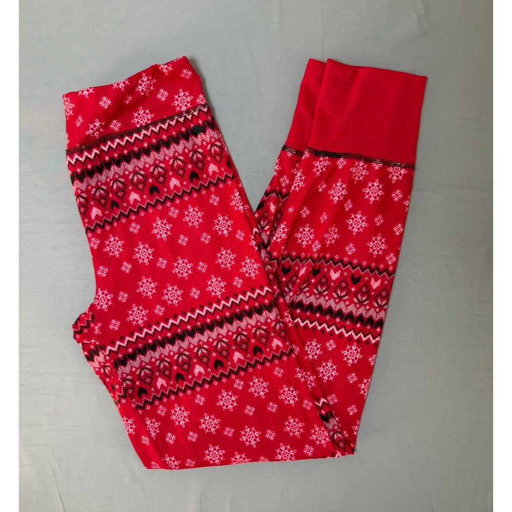 Lucky Brand Womens Red Winter Snow Pajama Set Long Sleeve Top Leggings Size L - Picture 3 of 10